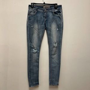 Apollo Jeans Size 5/6 Med Wash Womens Distressed Embroidered Embellished
